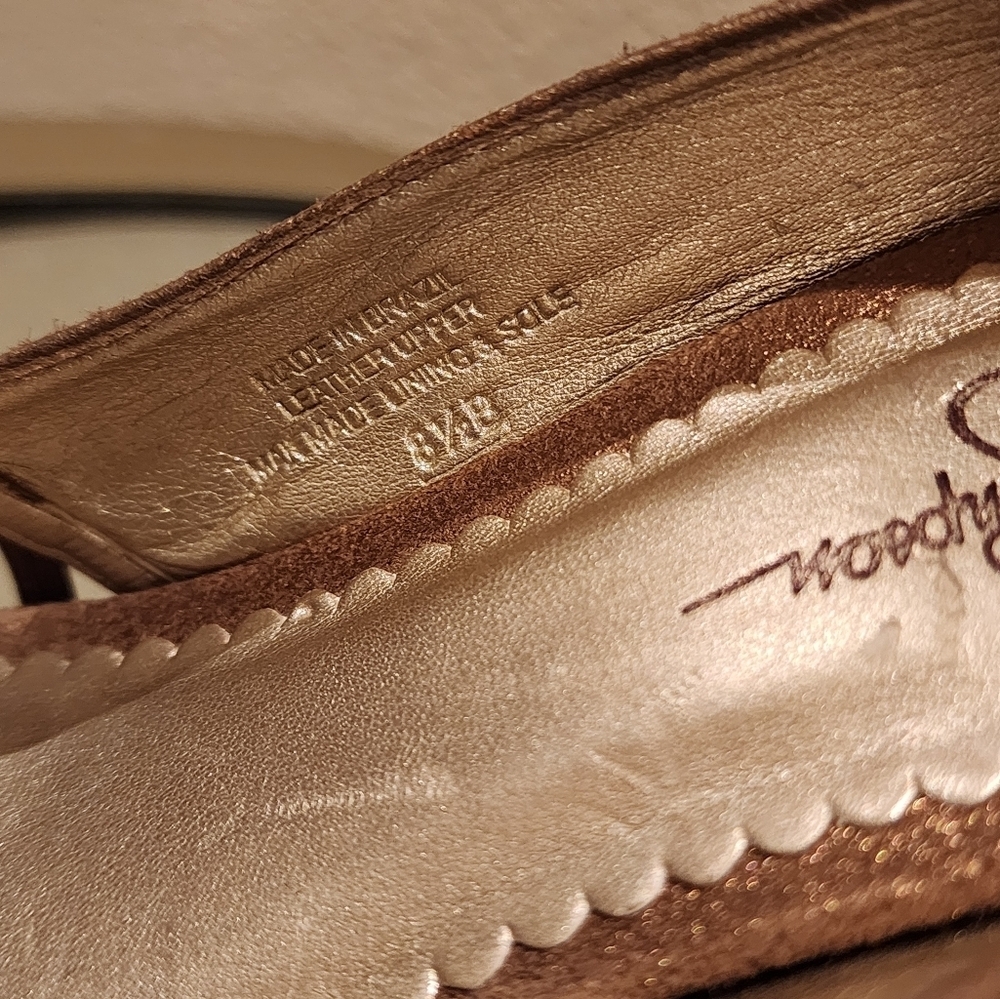 Jessica Simpson Leather Brown Gold Silver Heels Size 8.5B - Picture 6 of 7